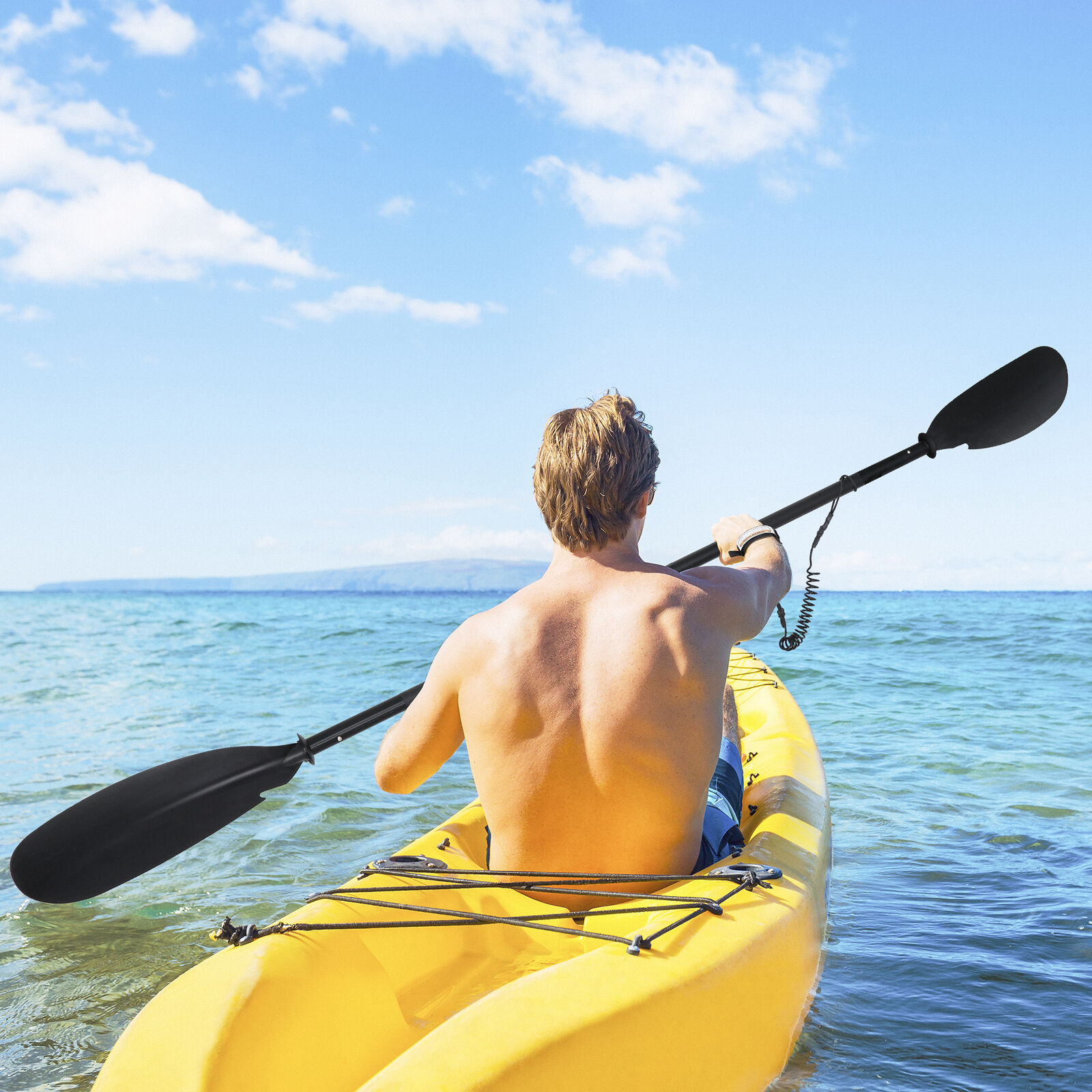 Durable Black Aluminum Kayak Paddle with Leash