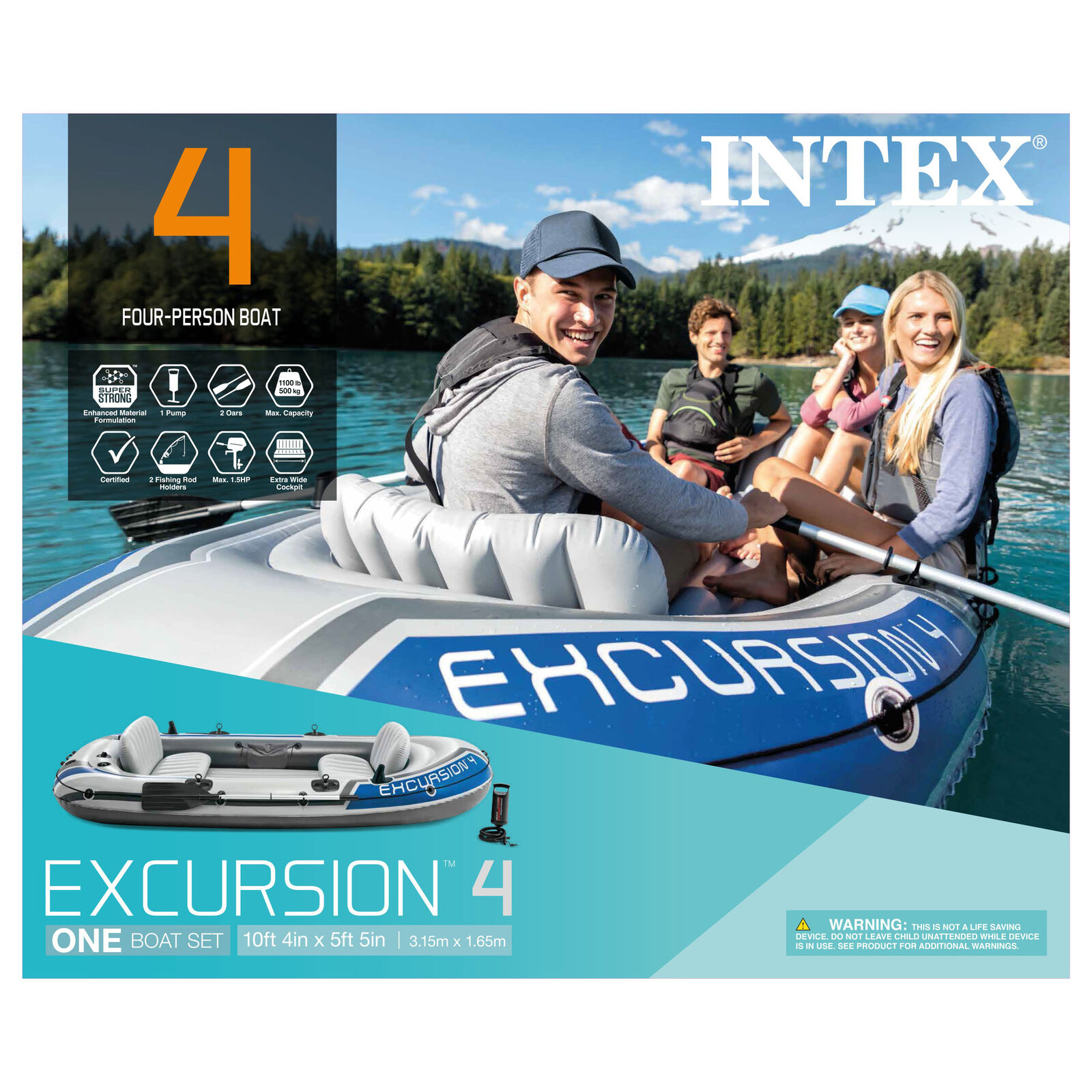 Intex Excursion 4 Person Inflatable Raft with 2 Oars