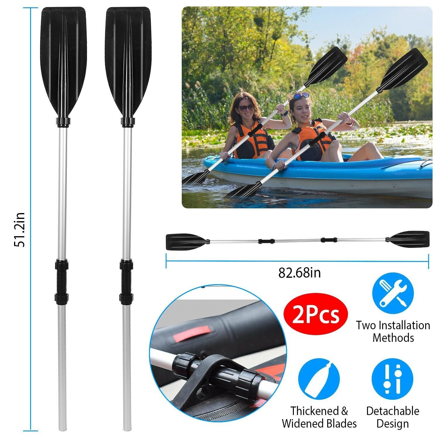 2 Double-Ended Afloat Oars for Boat Kayak, Raft