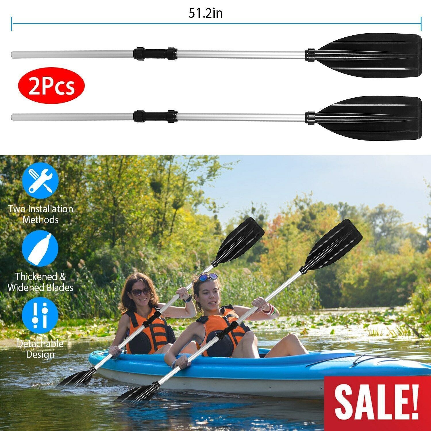 2 Double-Ended Afloat Oars for Boat Kayak, Raft