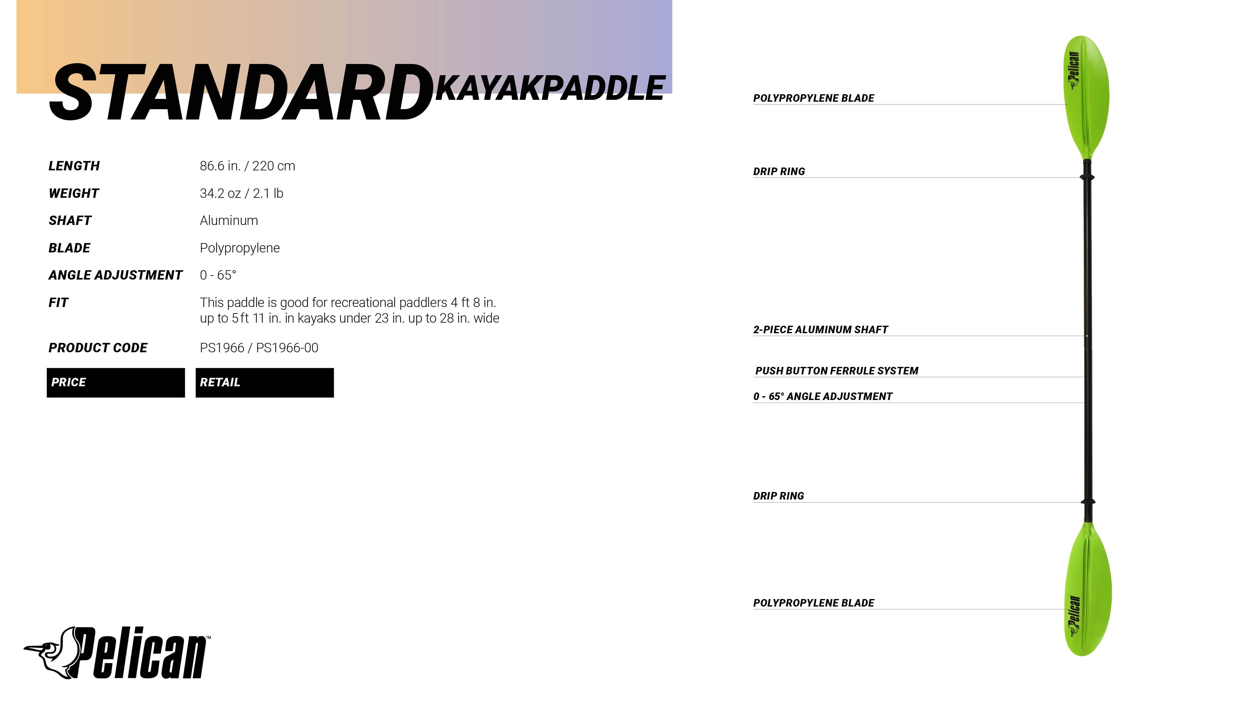 Pelican 87'' Standard Kayak Paddle