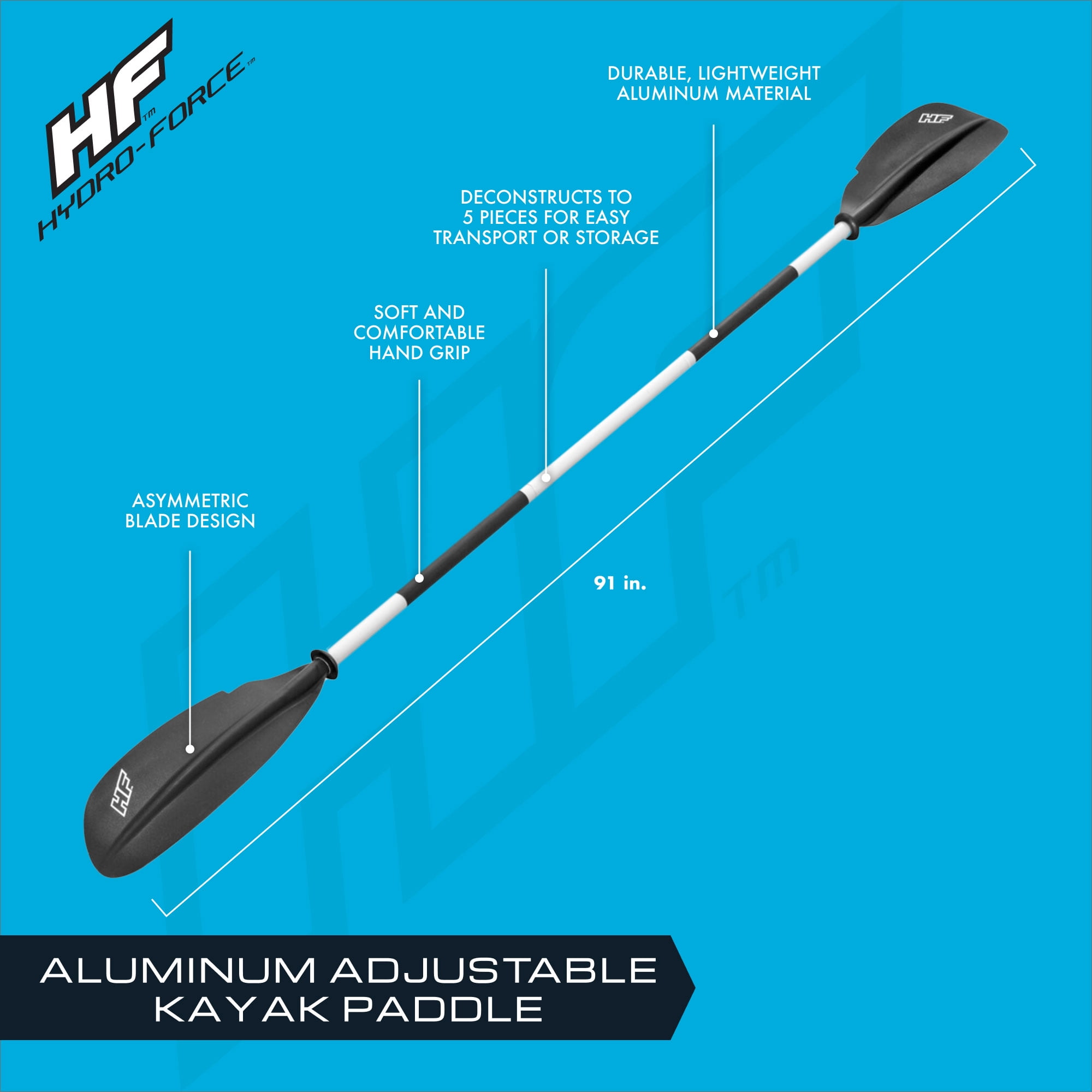Adjustable Aluminum Kayak Paddle, Black/White - Bestway Hydro Force