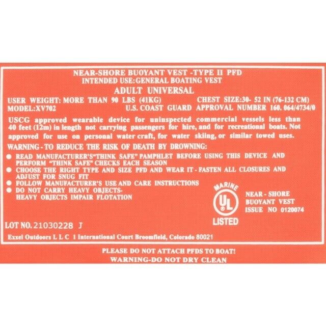 Orange Adult USCG Approved Life Jacket PFD Buoyancy