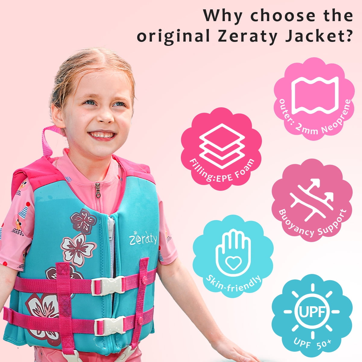 Zeraty Kids Swim Vest Life Jacket - Pink