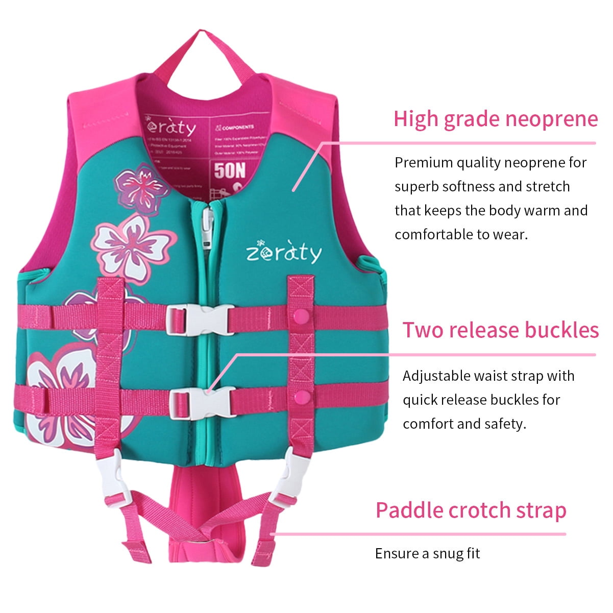 Zeraty Kids Swim Vest Life Jacket - Pink