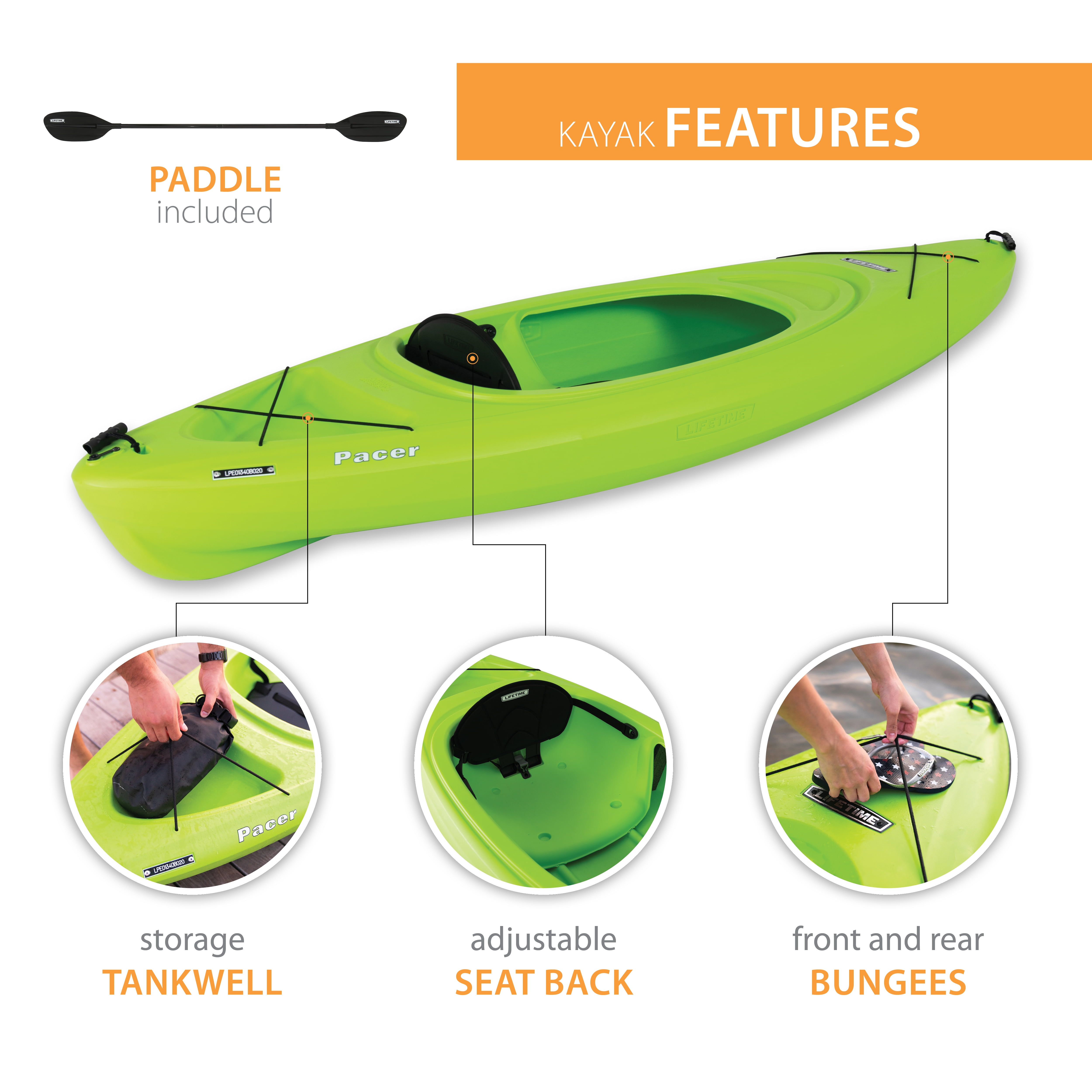 Lifetime Pacer 8 ft. Green Sit-Inside Kayak