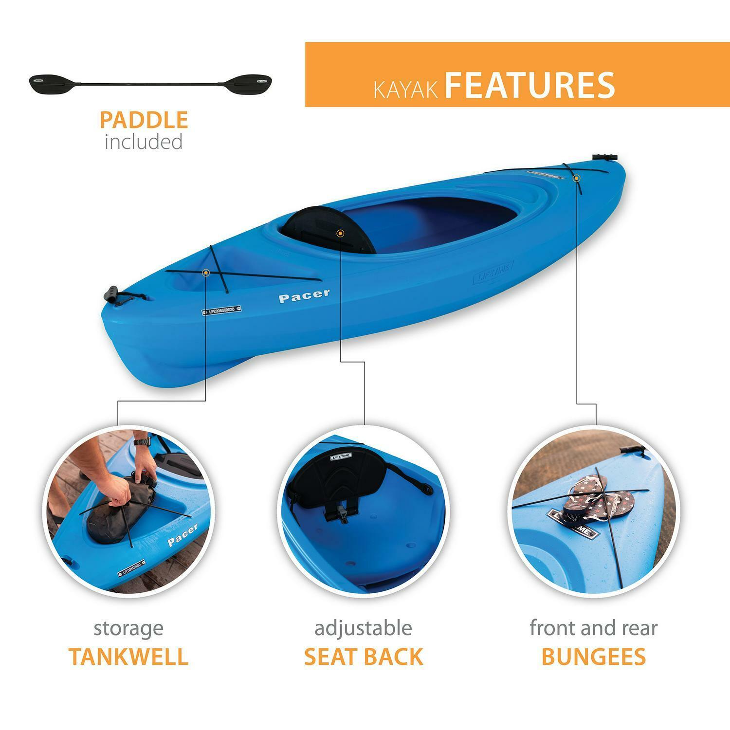 Lifetime Pacer 8 ft Sit-In Kayak, Paddle Included
