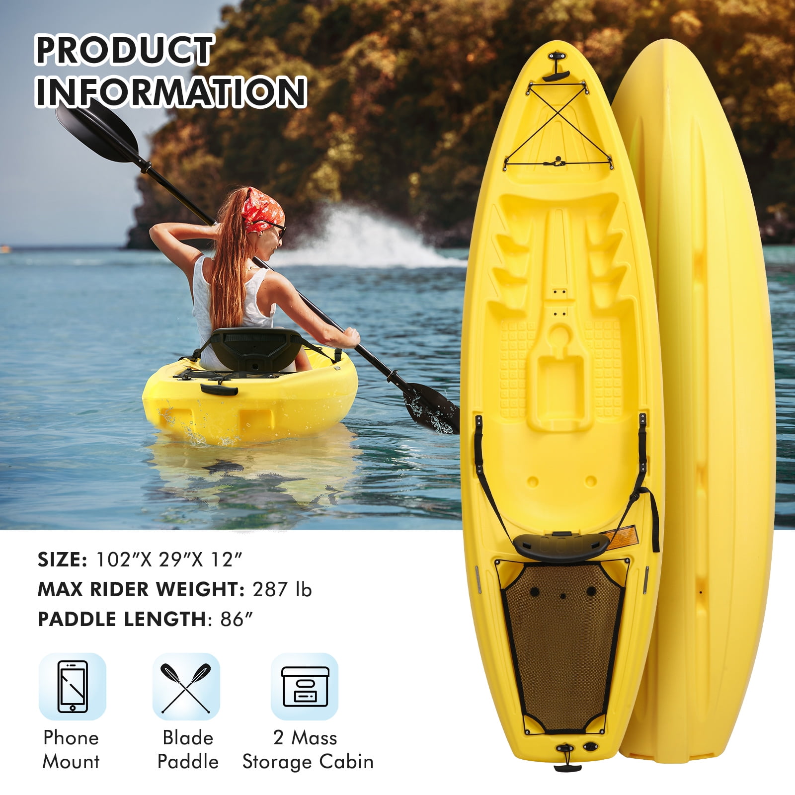 Single person sit-in kayak for fishing, 8.5ft