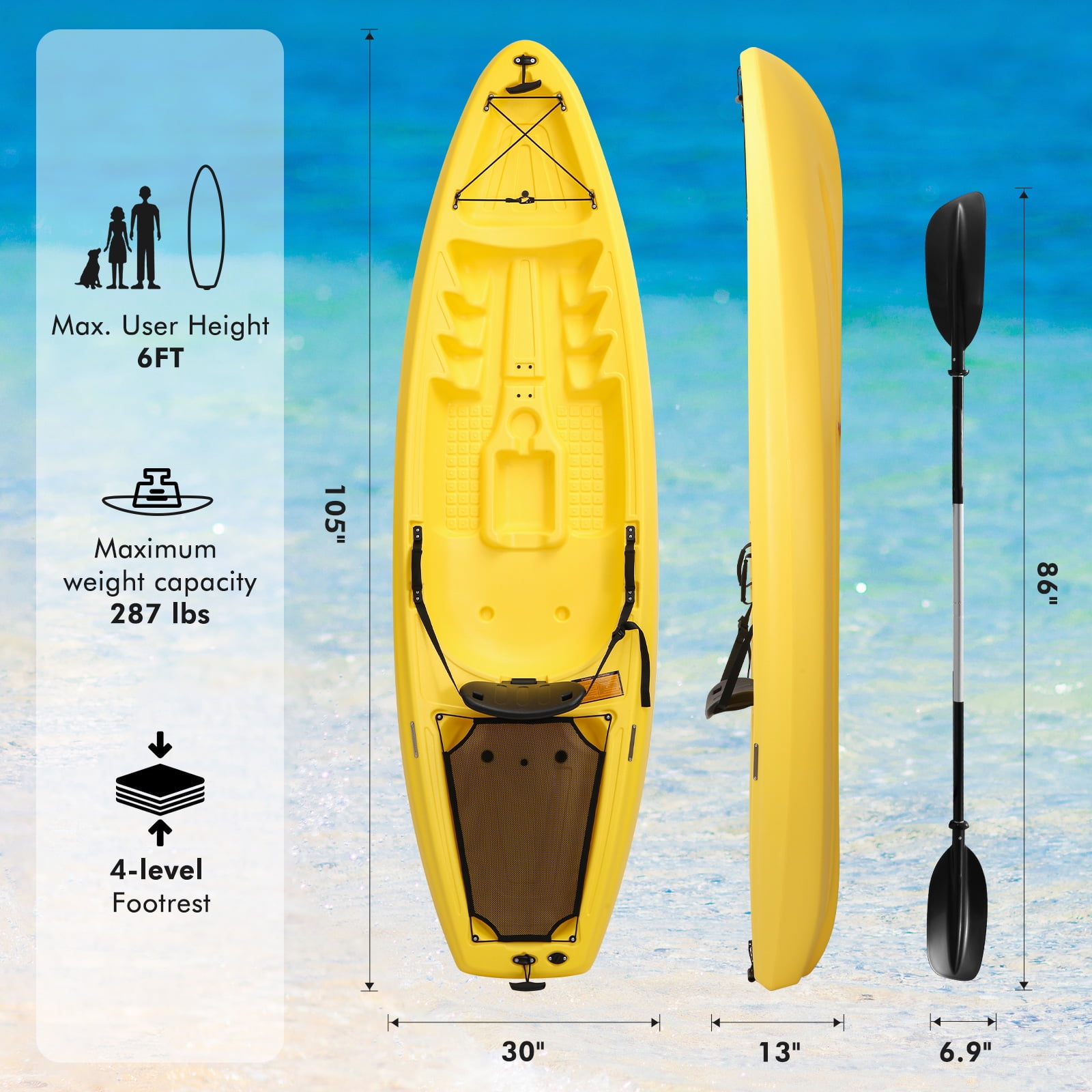 Single person sit-in kayak for fishing, 8.5ft