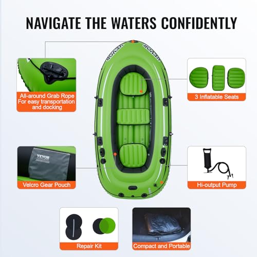 VEVOR Inflatable 5-Person Fishing Raft Kayak, 1100 lb Capacity