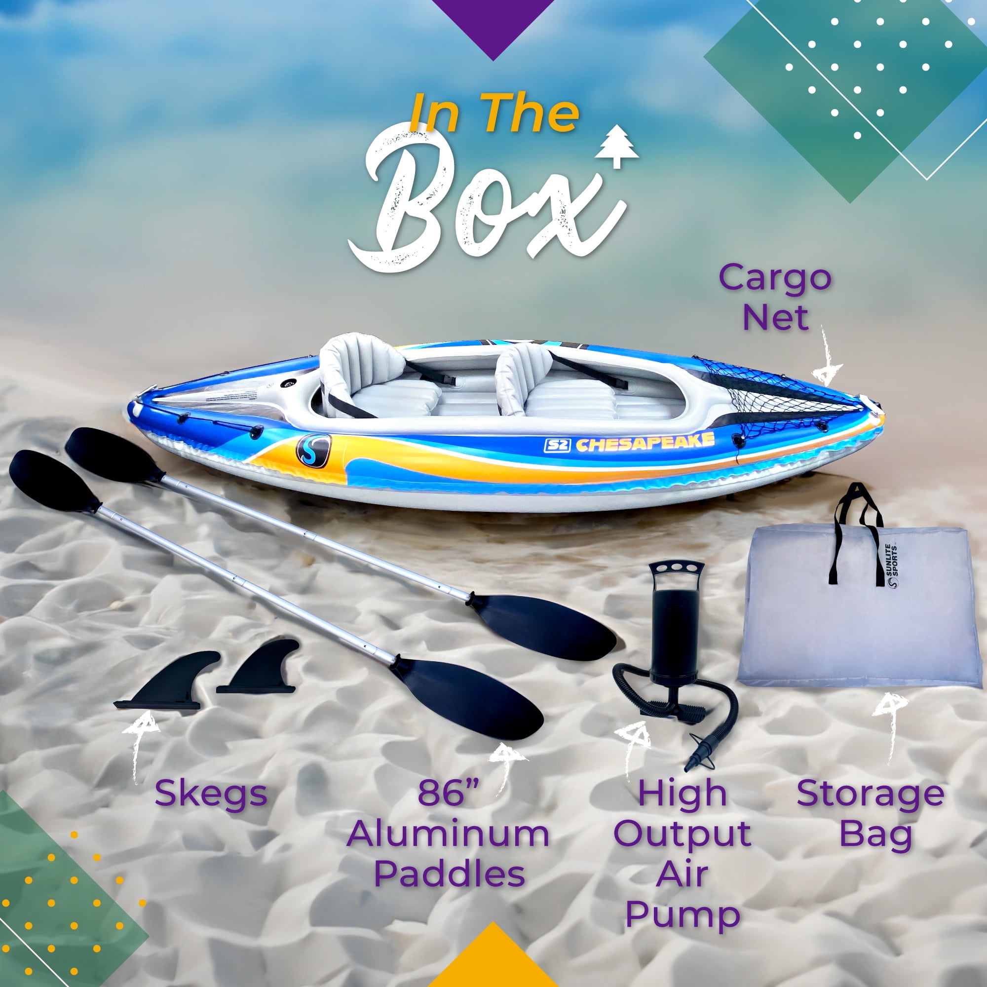 Sunlite Sports 2-Person Inflatable Kayak with Aluminum Oars