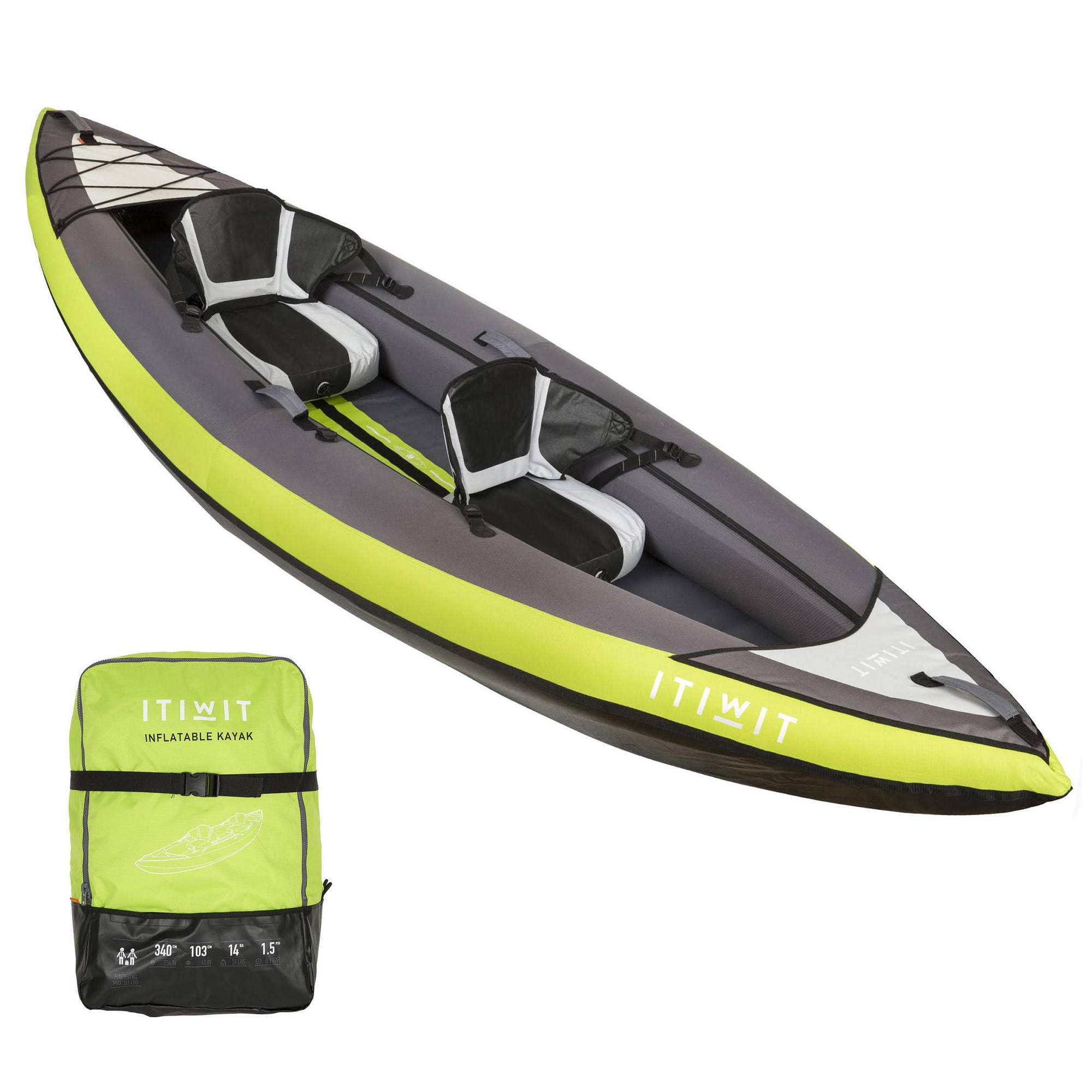 Decathlon Itiwit Inflatable Sit on Kayak, 1-2 Person