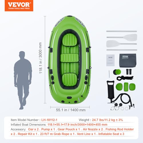 VEVOR Inflatable 5-Person Fishing Raft Kayak, 1100 lb Capacity