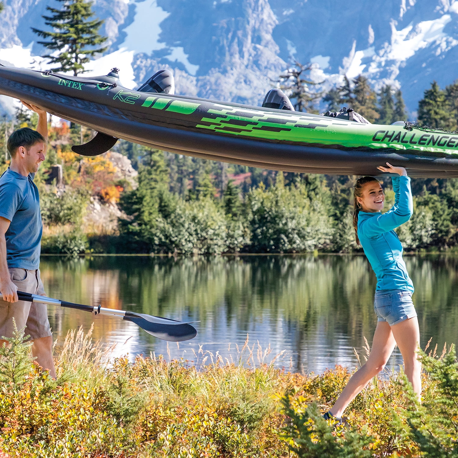 Intex Challenger K2 Kayak Bundle: Oars, Pump, Inflatable