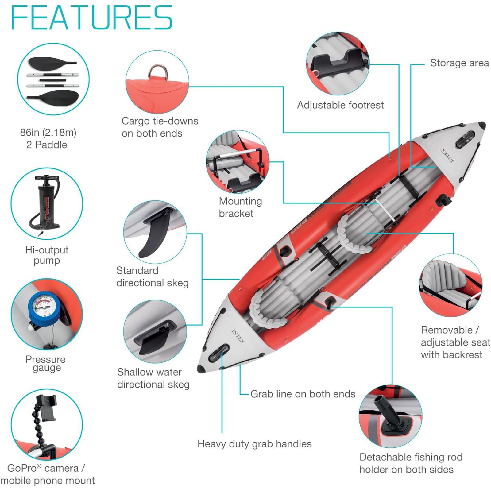 Excursion Pro Inflatable Kayak Kit with Aluminum Oars