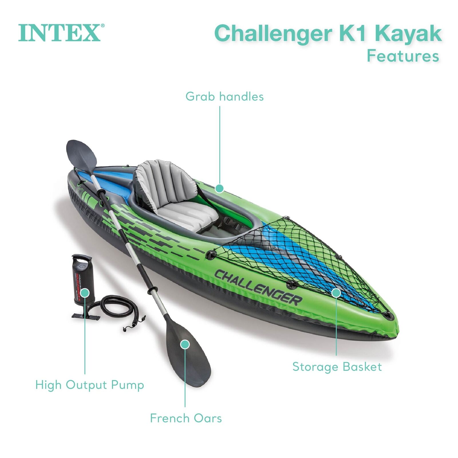 Intex Challenger K1 Inflatable Kayak Set with Accessory