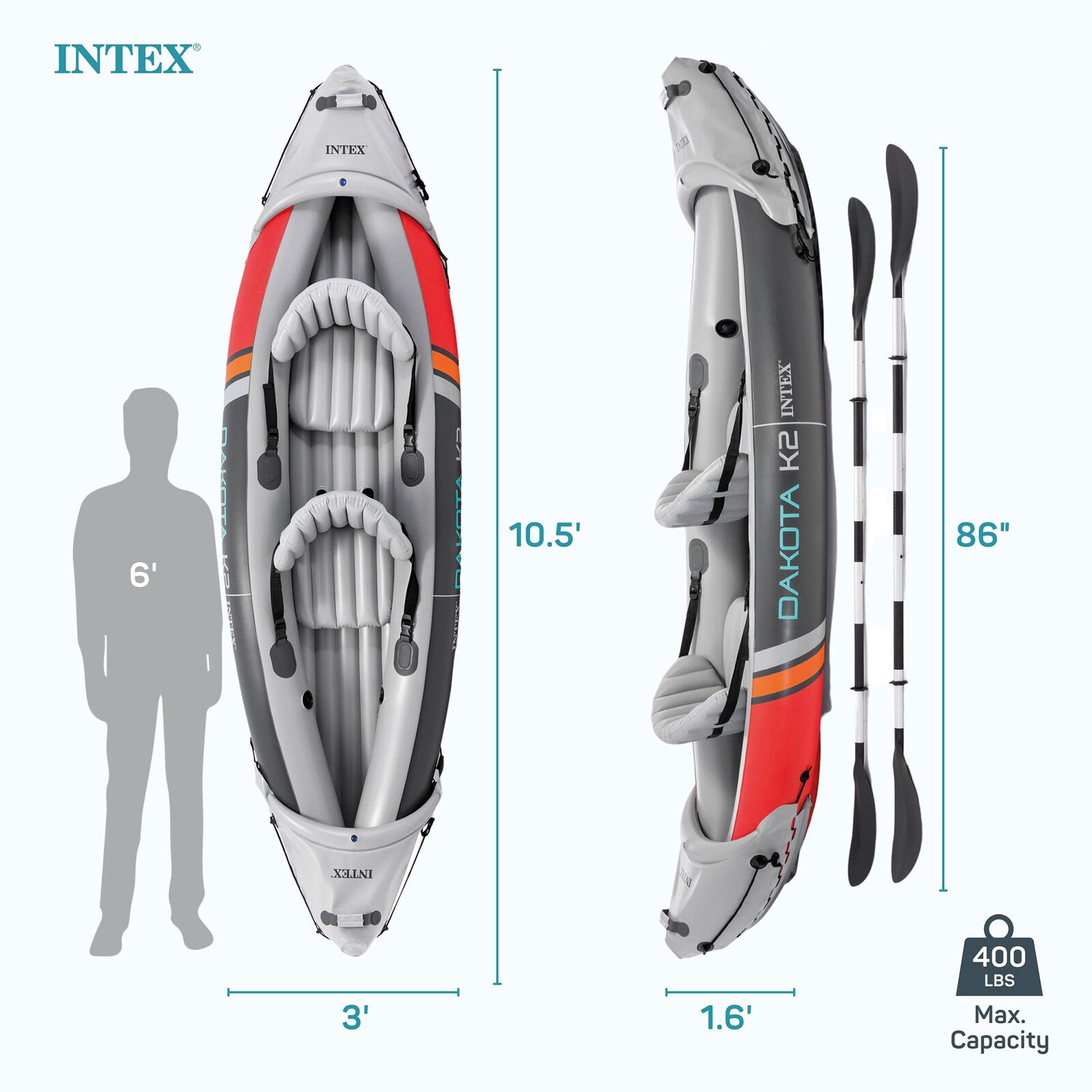 Intex Dakota K2 2-Person Inflatable Kayak with Oars