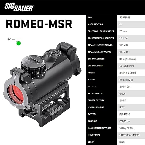 SIG SAUER Romeo-MSR Green Dot Sight - Lightweight, Waterproof