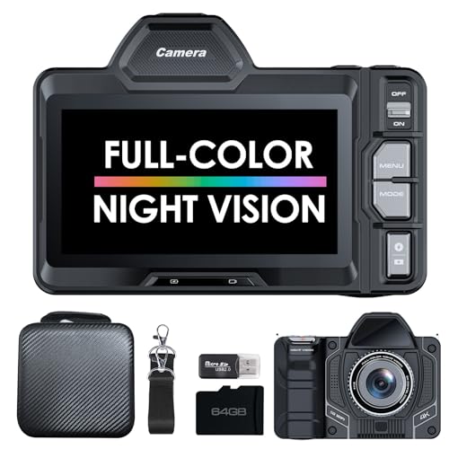 VABSCE 4K Night Vision Camera, Full-Color Night Vision, 4.2" Large Screen Infrared Night Vision, with Long Viewing Range, 10x Zoom, 5G WiFi, Rechargeable Battery, Free 64GB Card