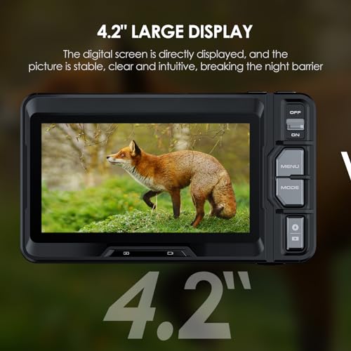 VABSCE 4K Night Vision Camera, Full-Color Night Vision, 4.2" Large Screen Infrared Night Vision, with Long Viewing Range, 10x Zoom, 5G WiFi, Rechargeable Battery, Free 64GB Card