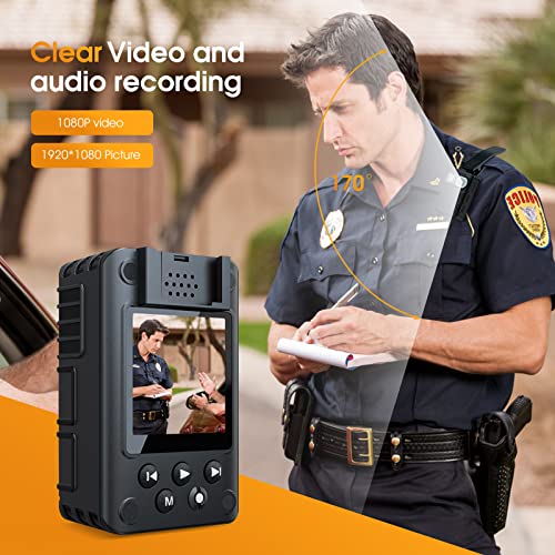 ONCHEER 1080P Body Camera, 64GB Patrol Police Body Worn Camera with Night Vision, Waterproof Wearable Personal Body cam with Shoulder and Waist Clips, 10h record for Law Enforcement/Sporting Trip