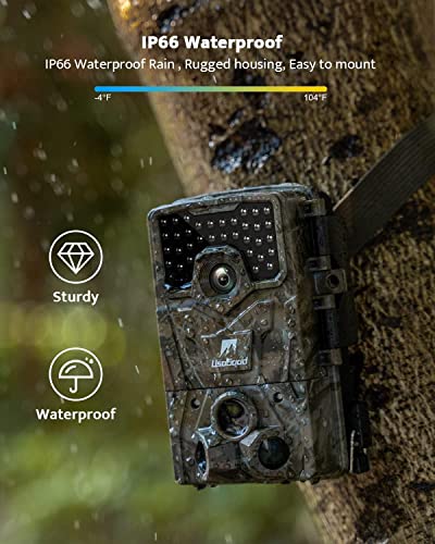 Usogood Trail Camera 36MP 4K 30fps Game Camera with Night Vision Motion Activated IP66 Waterproof, 65ft 120° Wide Angle Detection Hunting Camera, for Outdoor Garden Backyard Wildlife Monitoring