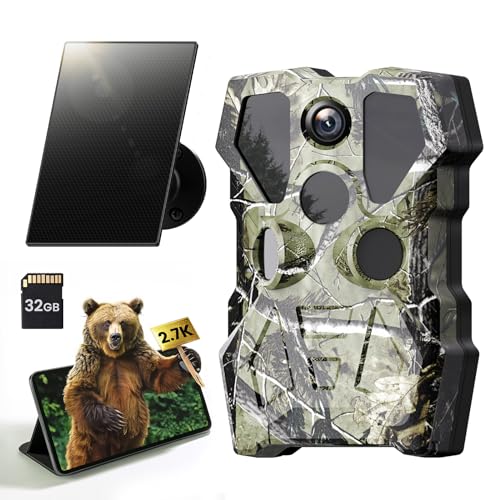 XTU Trail Camera WiFi Solar Powered - 64MP 2.7K Game Camera with Night Vision Motion Activated IP66 Waterproof with Phone app, Bluetooth 120° Motion Detection 0.2s Trigger for Wildlife Monitoring