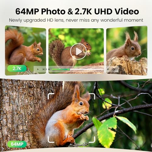 XTU Trail Camera WiFi Solar Powered - 64MP 2.7K Game Camera with Night Vision Motion Activated IP66 Waterproof with Phone app, Bluetooth 120° Motion Detection 0.2s Trigger for Wildlife Monitoring