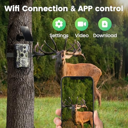 XTU Trail Camera WiFi Solar Powered - 64MP 2.7K Game Camera with Night Vision Motion Activated IP66 Waterproof with Phone app, Bluetooth 120° Motion Detection 0.2s Trigger for Wildlife Monitoring