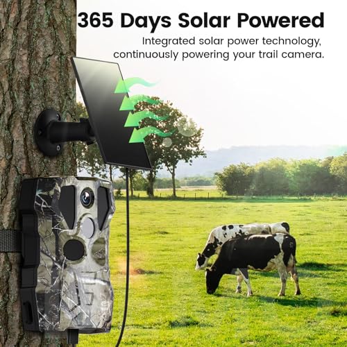 XTU Trail Camera WiFi Solar Powered - 64MP 2.7K Game Camera with Night Vision Motion Activated IP66 Waterproof with Phone app, Bluetooth 120° Motion Detection 0.2s Trigger for Wildlife Monitoring