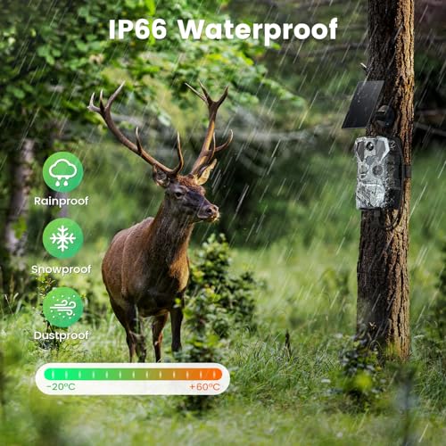 XTU Trail Camera WiFi Solar Powered - 64MP 2.7K Game Camera with Night Vision Motion Activated IP66 Waterproof with Phone app, Bluetooth 120° Motion Detection 0.2s Trigger for Wildlife Monitoring