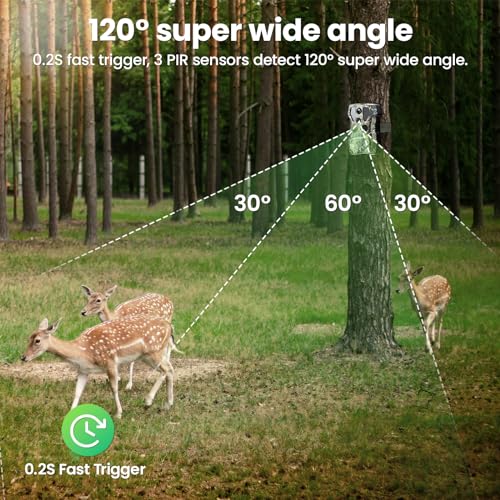 XTU Trail Camera WiFi Solar Powered - 64MP 2.7K Game Camera with Night Vision Motion Activated IP66 Waterproof with Phone app, Bluetooth 120° Motion Detection 0.2s Trigger for Wildlife Monitoring