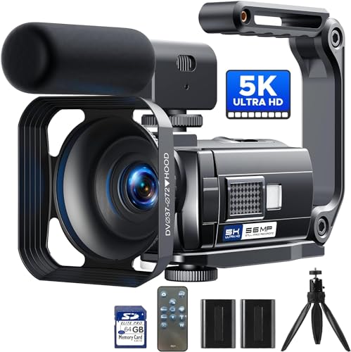 Camworld Video Camera Camcorder 5K 56MP Vlogging Camera YouTube WiFi Night Vision 3” 270° Rotatable Touchscreen Podcast Camera Recorder with 64GB SD Card, Microphone, Stabilizer, Remote, 2 Batteries, Tripod