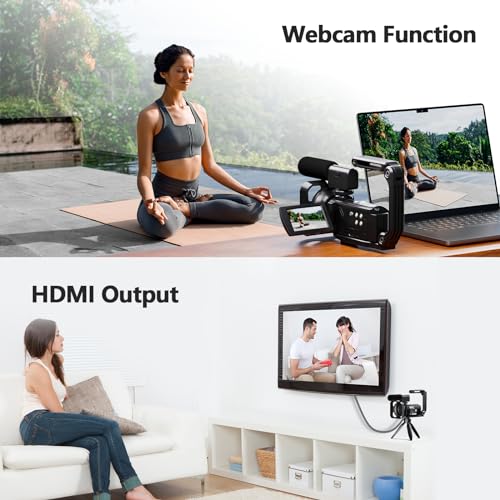 Camworld Video Camera Camcorder 5K 56MP Vlogging Camera YouTube WiFi Night Vision 3” 270° Rotatable Touchscreen Podcast Camera Recorder with 64GB SD Card, Microphone, Stabilizer, Remote, 2 Batteries, Tripod