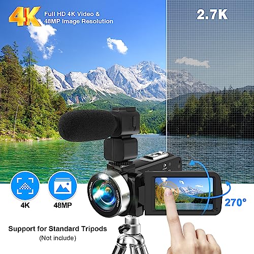 Heegomn Video Camera Camcorder Full HD 4K 60FPS 48MP WiFi IR Night Vision Vlogging Camera for YouTube Digital Camera Recorder 18X Zoom Camcorders with 3.0" Touch Screen,2 Batteries and 32G SD Card