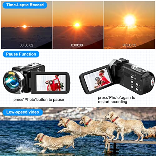Heegomn Video Camera Camcorder Full HD 4K 60FPS 48MP WiFi IR Night Vision Vlogging Camera for YouTube Digital Camera Recorder 18X Zoom Camcorders with 3.0" Touch Screen,2 Batteries and 32G SD Card