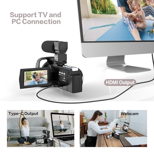 CUTELULY Video Camera Camcorder,HD 1080P 30FPS 36MP 270°Degree Rotation,16X Zoom Digital Camera, Night Vision Vlogging Camera for YouTube with External Microphone,Lens Hood, Remote Control, Stabilizer
