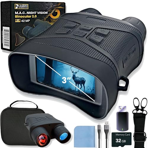 M.A.C. Night Vision Goggles: 4K Binoculars with 7 IR Levels, 5X Zoom, 5000mAh Battery, 3" HD Display, and 32GB Memory Card