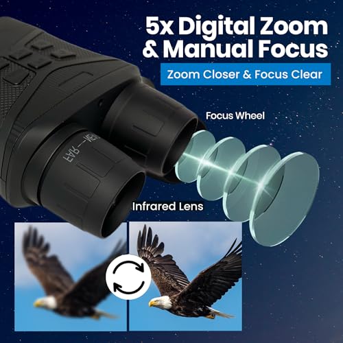 M.A.C. Night Vision Goggles: 4K Binoculars with 7 IR Levels, 5X Zoom, 5000mAh Battery, 3" HD Display, and 32GB Memory Card