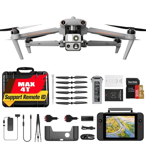Autel Robotics EVO MAX 4T, Visiable/Zoom/Thermal/L-aser 4 Cameras in One Drone, 50MP&1/1.28" CMOS 8K Camera, 1-160x Super Zoom, 640×512 Thermal Resolution, 16.4–3737 ft L-aser Range, A-Mesh 1.0, 720° No Blind Spot, 42 Min, SkyLink 3.0 for 20KM Transmission
