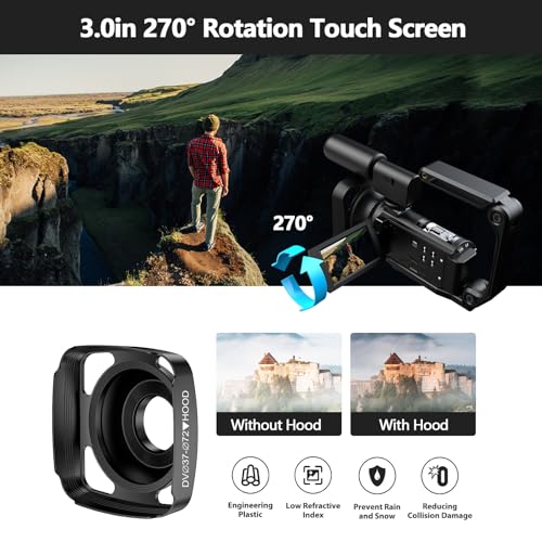 Camworld Video Camera Camcorder 5K 56MP Vlogging Camera YouTube WiFi Night Vision 3” 270° Rotatable Touchscreen Podcast Camera Recorder with 64GB SD Card, Microphone, Stabilizer, Remote, 2 Batteries, Tripod