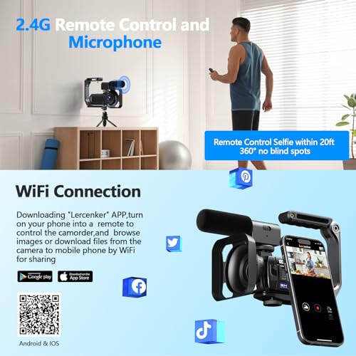 Camworld Video Camera Camcorder 5K 56MP Vlogging Camera YouTube WiFi Night Vision 3” 270° Rotatable Touchscreen Podcast Camera Recorder with 64GB SD Card, Microphone, Stabilizer, Remote, 2 Batteries, Tripod