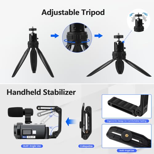 Camworld Video Camera Camcorder 5K 56MP Vlogging Camera YouTube WiFi Night Vision 3” 270° Rotatable Touchscreen Podcast Camera Recorder with 64GB SD Card, Microphone, Stabilizer, Remote, 2 Batteries, Tripod