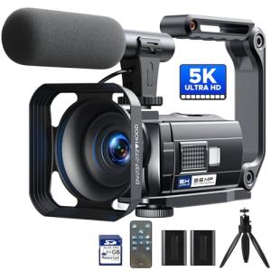 Camworld Video Camera Camcorder 5K 56MP Vlogging Camera YouTube WiFi Night Vision 3” 270° Rotatable Touchscreen Podcast Camera Recorder with 64GB SD Card, Microphone, Stabilizer, Remote, 2 Batteries, Tripod