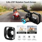 Camworld Video Camera Camcorder 5K 56MP Vlogging Camera YouTube WiFi Night Vision 3” 270° Rotatable Touchscreen Podcast Camera Recorder with 64GB SD Card, Microphone, Stabilizer, Remote, 2 Batteries, Tripod