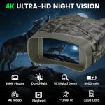 HEXEUM 4K Night Vision Goggles for Adults, Night Vision Binoculars with 5000mAh Rechargeable Battery and 32GB Card, 3" HD Screen for Wildlife Observation, Hunting and Security