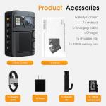 ONCHEER 1080P Body Camera, 64GB Patrol Police Body Worn Camera with Night Vision, Waterproof Wearable Personal Body cam with Shoulder and Waist Clips, 10h record for Law Enforcement/Sporting Trip