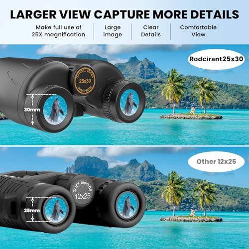 RODCIRANT 25X30 HD Binoculars for Adults with Universal Phone Adapter, Tripod, and Tripod Adapter - Large View, Super Bright, Waterproof - Ideal for Bird Watching, Hunting, Concerts, and More