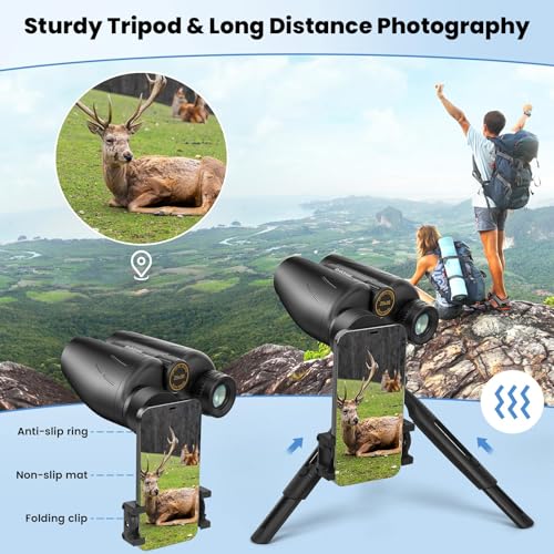 RODCIRANT 25X30 HD Binoculars for Adults with Universal Phone Adapter, Tripod, and Tripod Adapter - Large View, Super Bright, Waterproof - Ideal for Bird Watching, Hunting, Concerts, and More