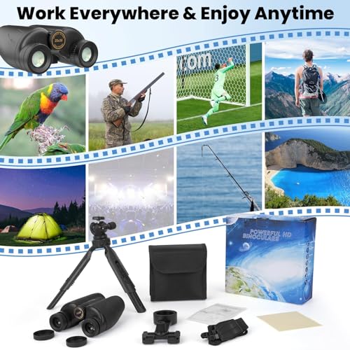 RODCIRANT 25X30 HD Binoculars for Adults with Universal Phone Adapter, Tripod, and Tripod Adapter - Large View, Super Bright, Waterproof - Ideal for Bird Watching, Hunting, Concerts, and More